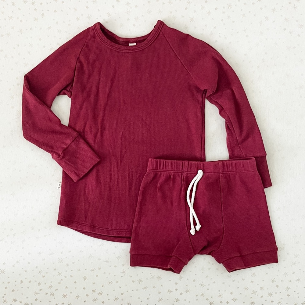 Childhoods Clothing Burgundy Ribbed Knit Matching Sleep Set